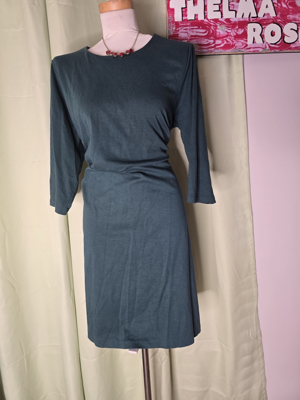 Old Navy Teal Midi Dress with Three-Quarter Sleeves